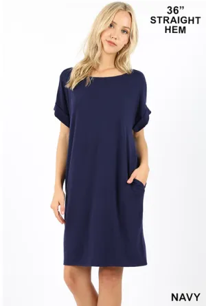 Emma Rolled Sleeve T-Shirt Dress-Crew