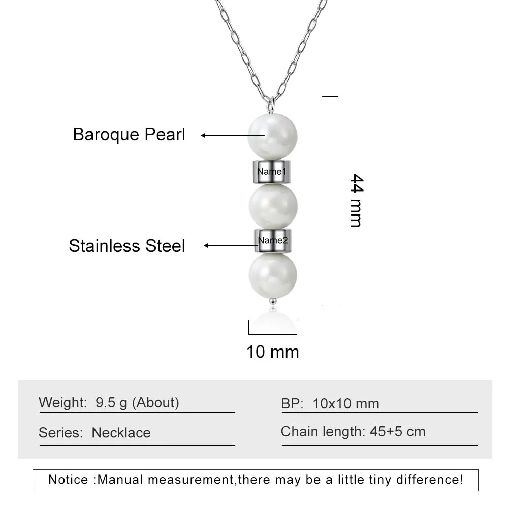 Engraving Pearl Necklace Stainless Steel