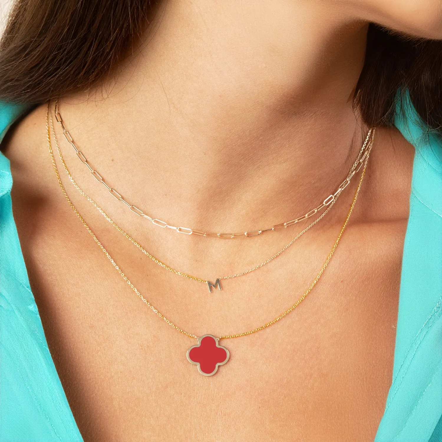 Extra Large Coral Single Clover Necklace