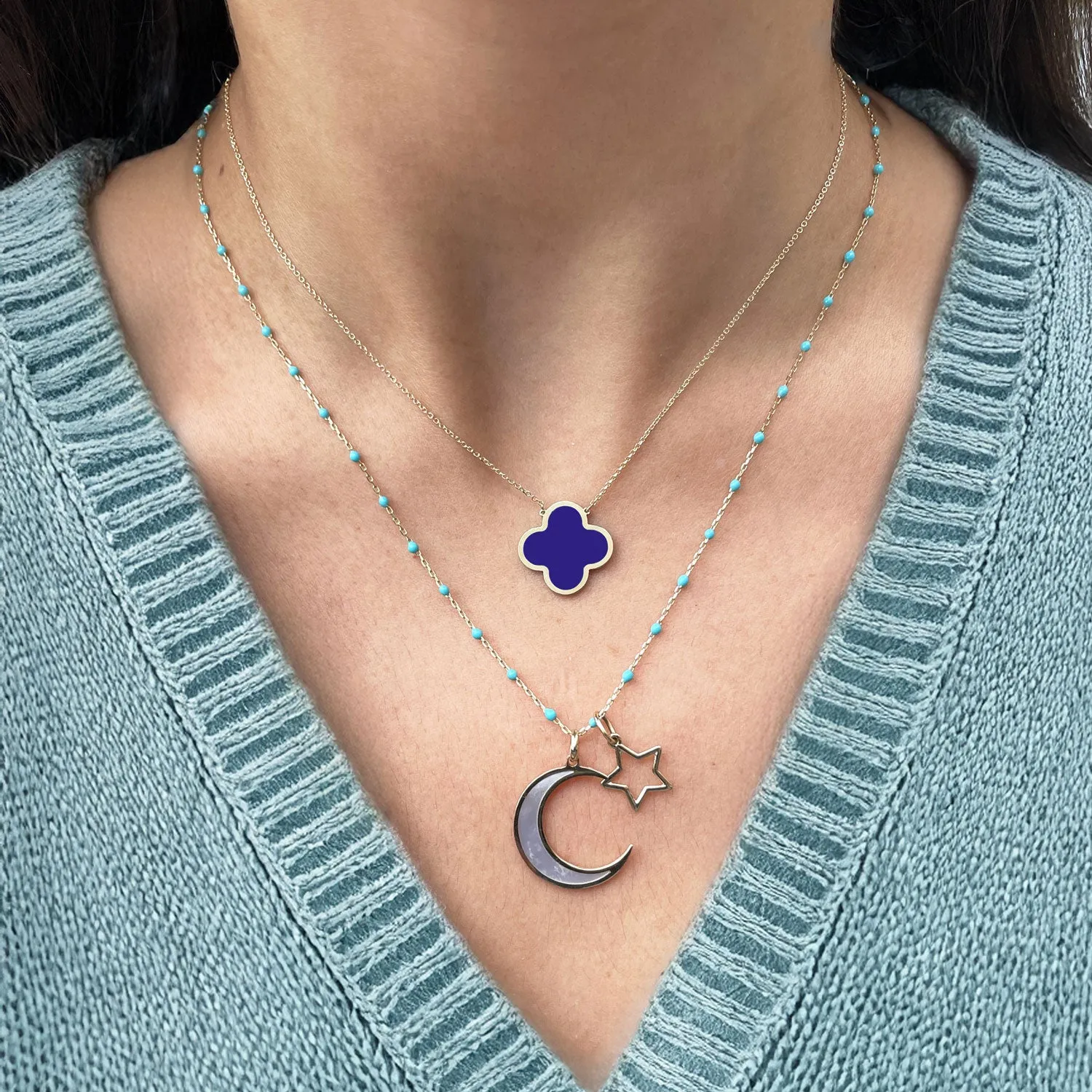 Extra Large Lapis Single Clover Necklace
