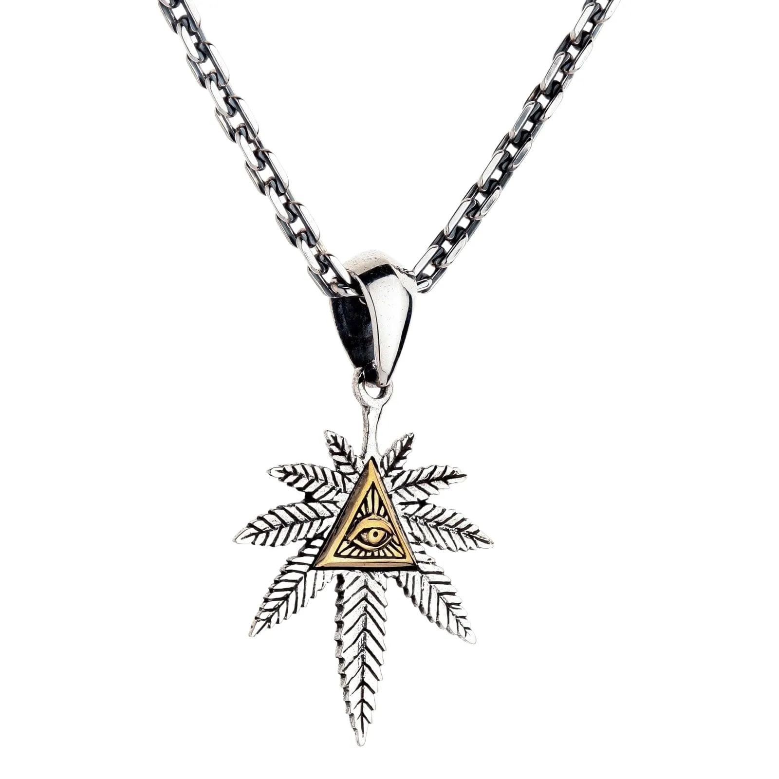 Eye of Providence Marijuana Sterling Silver Pendant Necklace