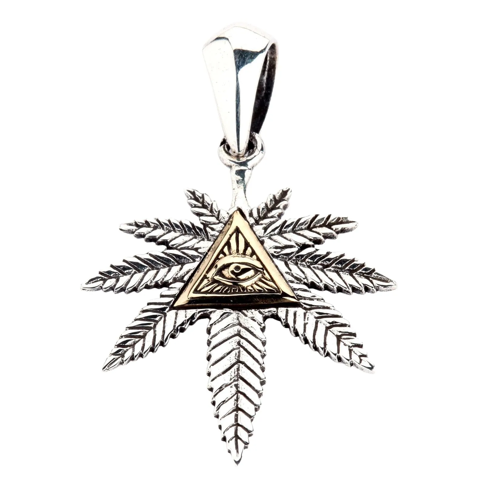 Eye of Providence Marijuana Sterling Silver Pendant Necklace