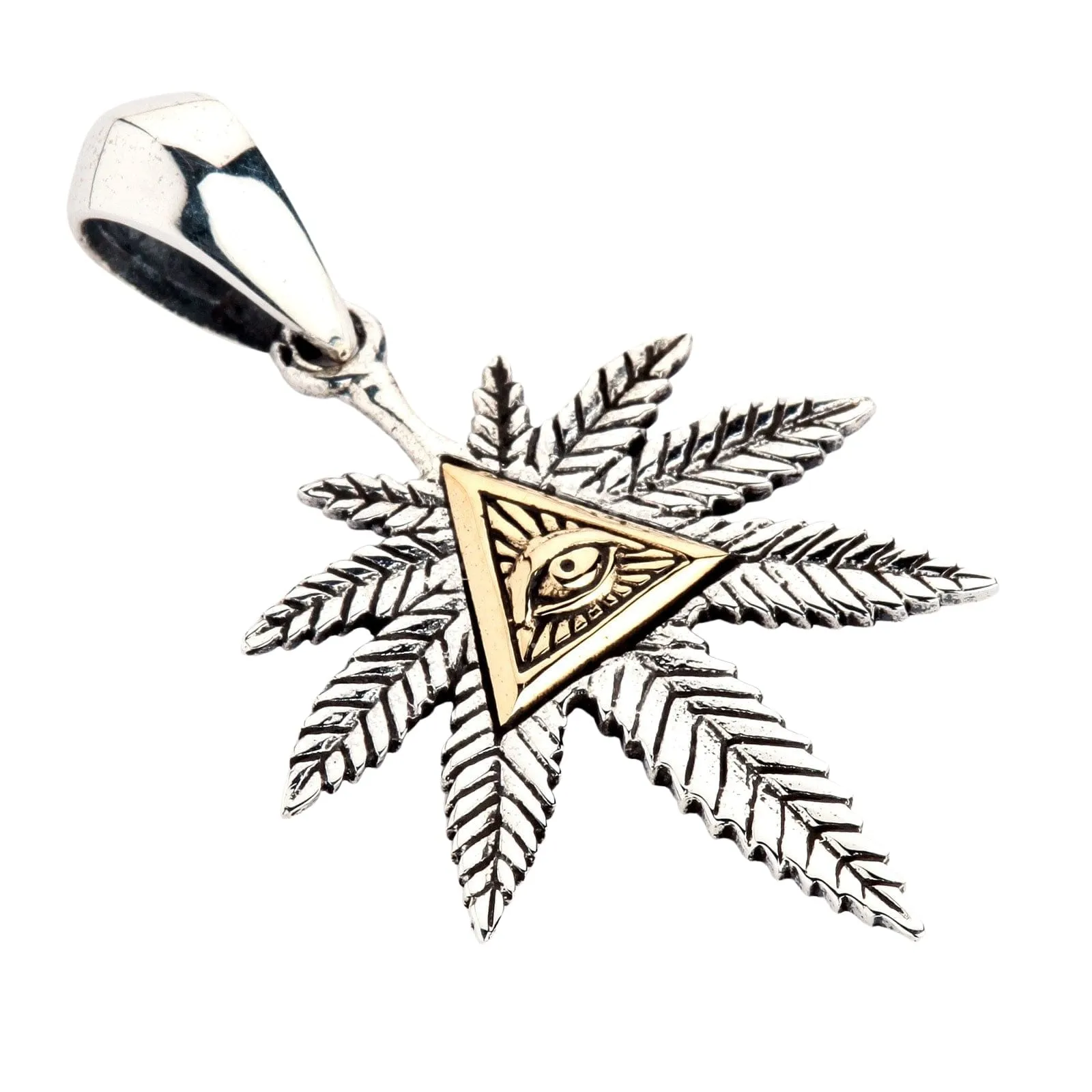Eye of Providence Marijuana Sterling Silver Pendant Necklace