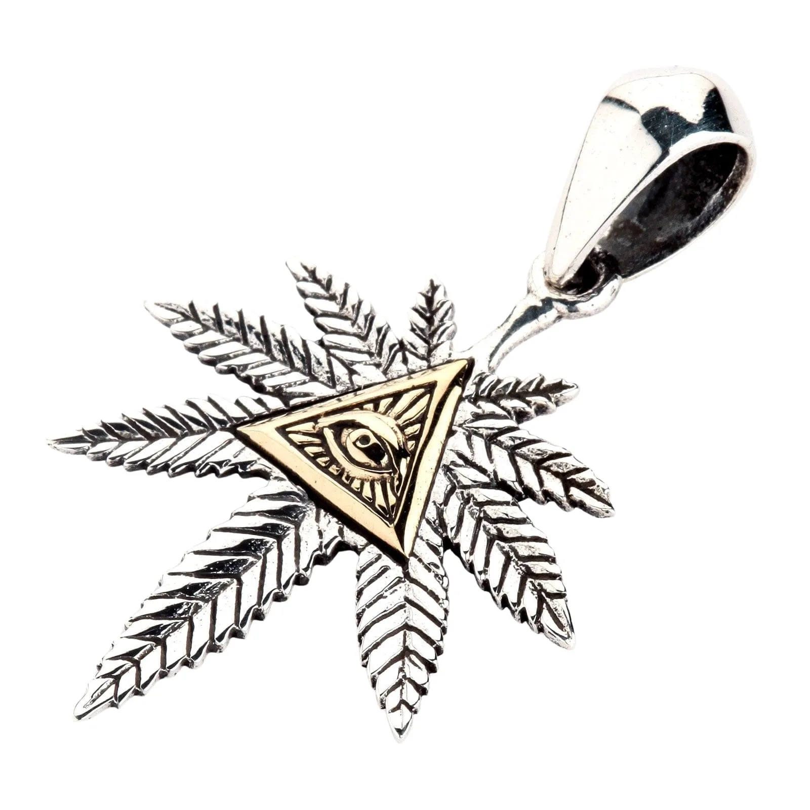 Eye of Providence Marijuana Sterling Silver Pendant Necklace