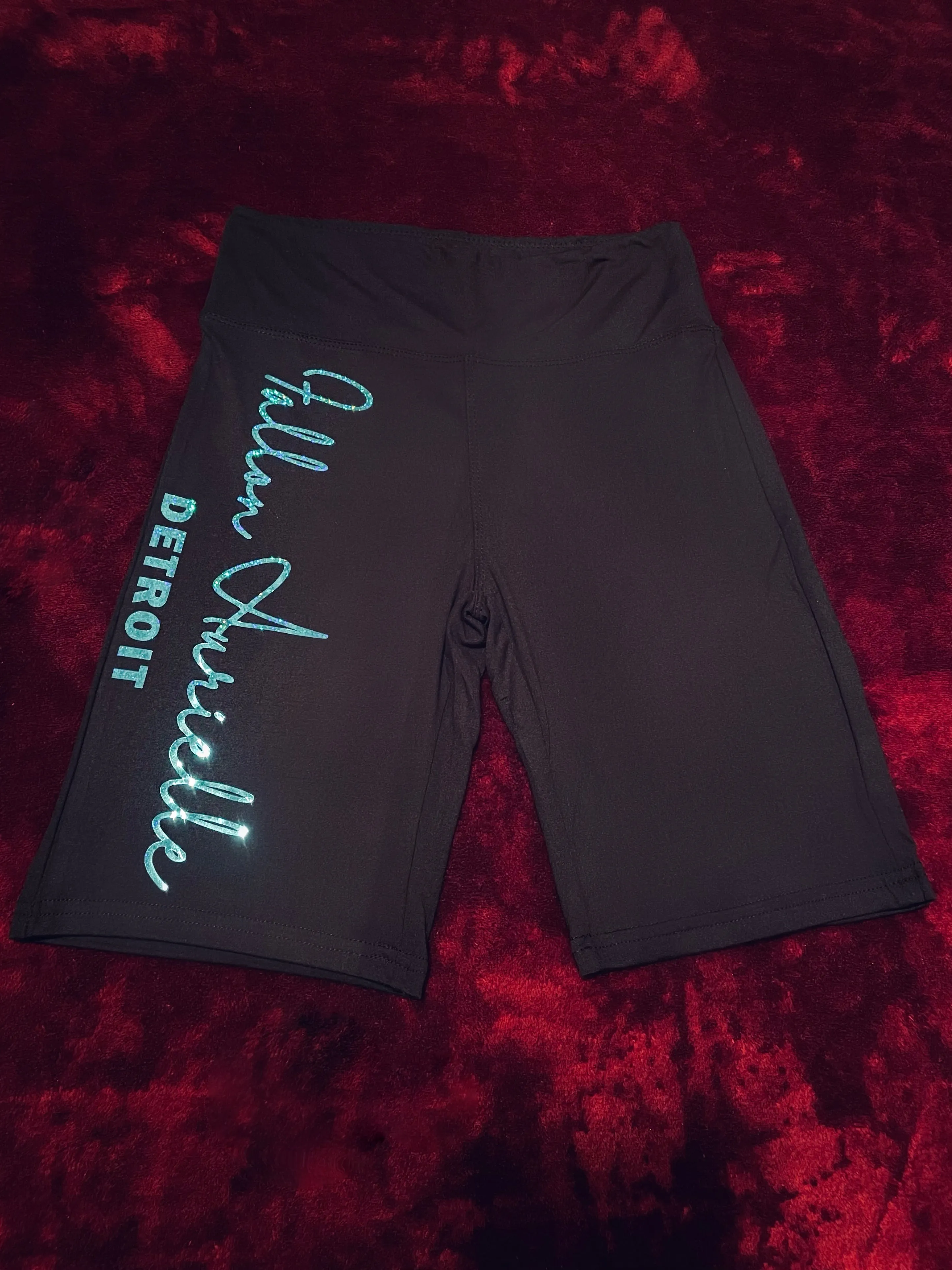 Fallon Aurielle Signature Detroit Rep Yo Set Biker Shorts (Black & Blue Sparkle)