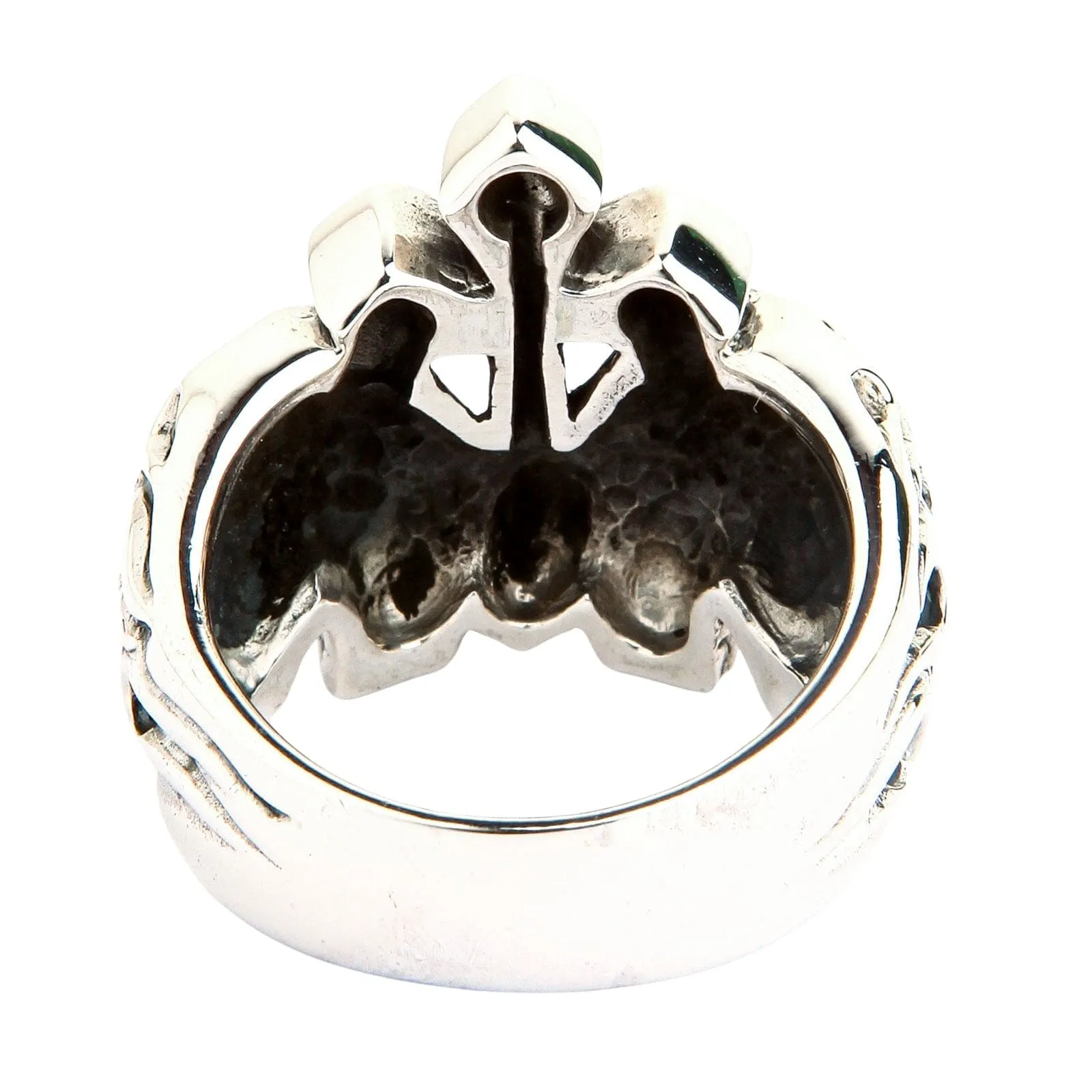 Flame Cross Skull Sterling Silver Ring
