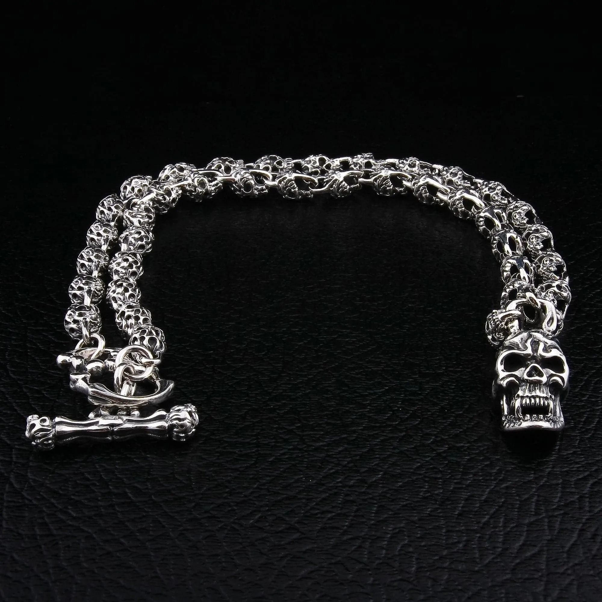 Flaming Skull Sterling Silver Biker Necklace