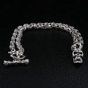 Flaming Skull Sterling Silver Biker Necklace