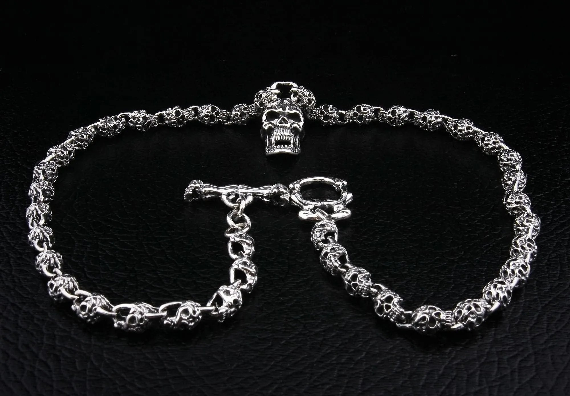 Flaming Skull Sterling Silver Biker Necklace