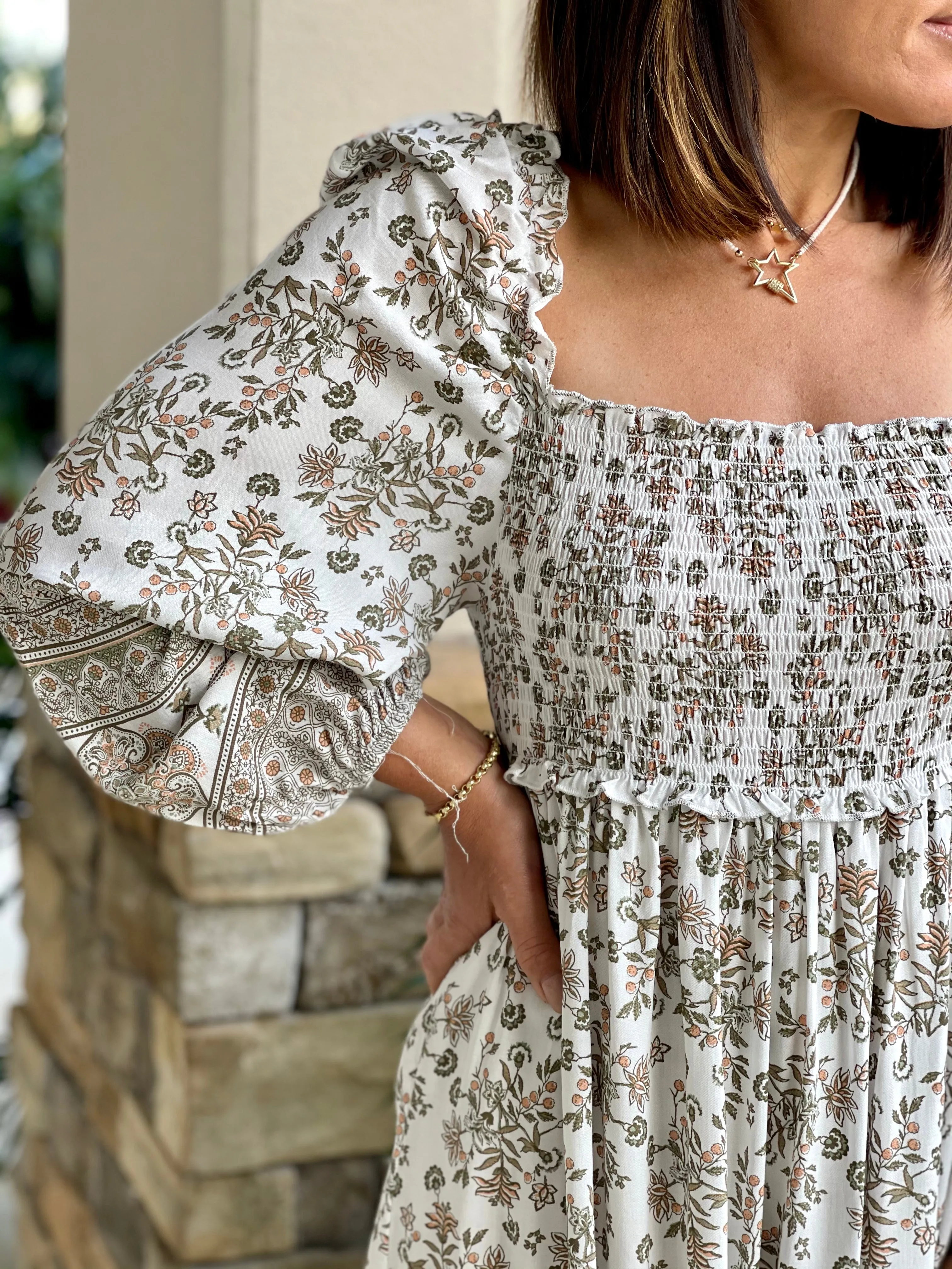 Floral border print midi dress