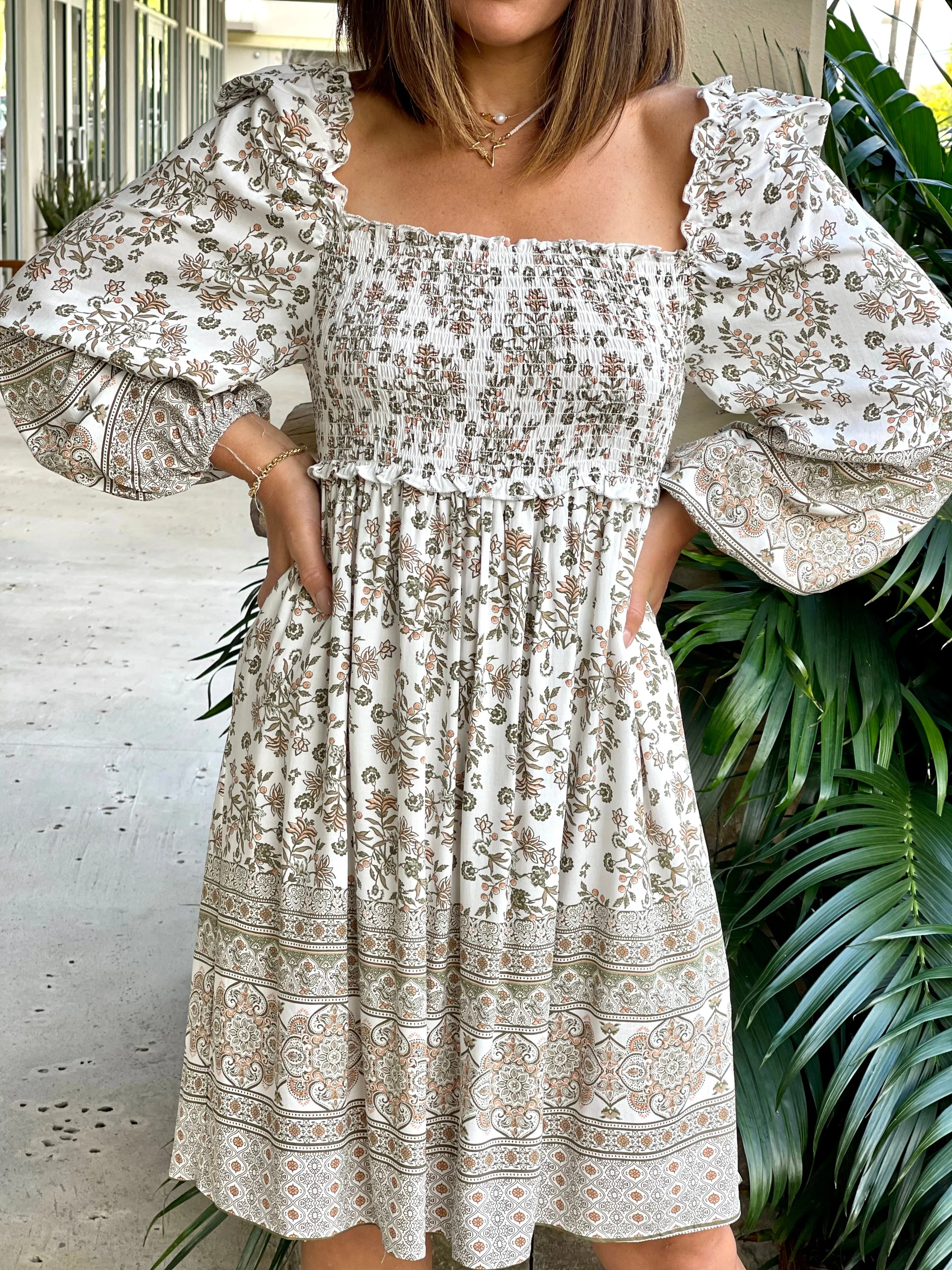 Floral border print midi dress