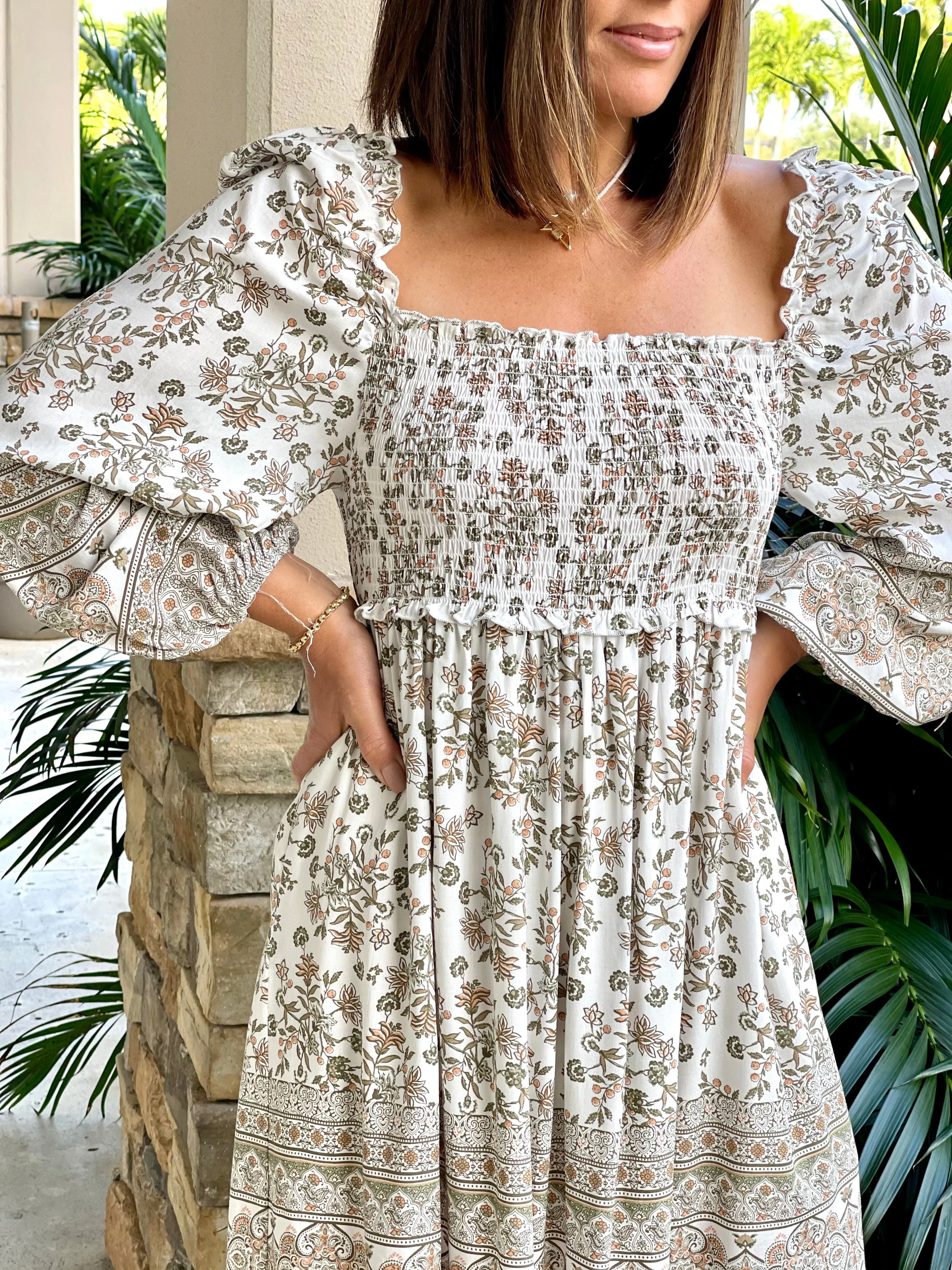 Floral border print midi dress