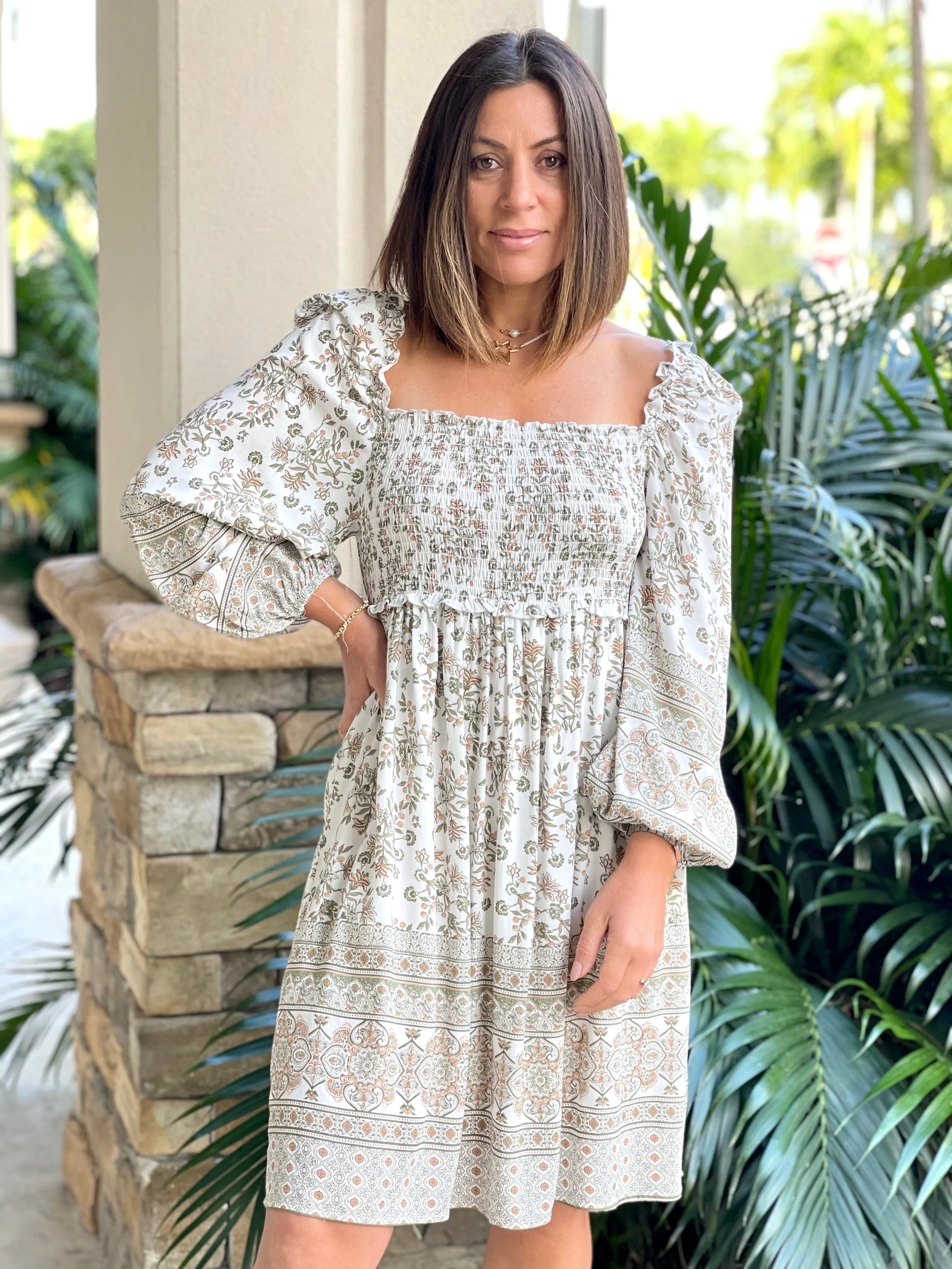Floral border print midi dress