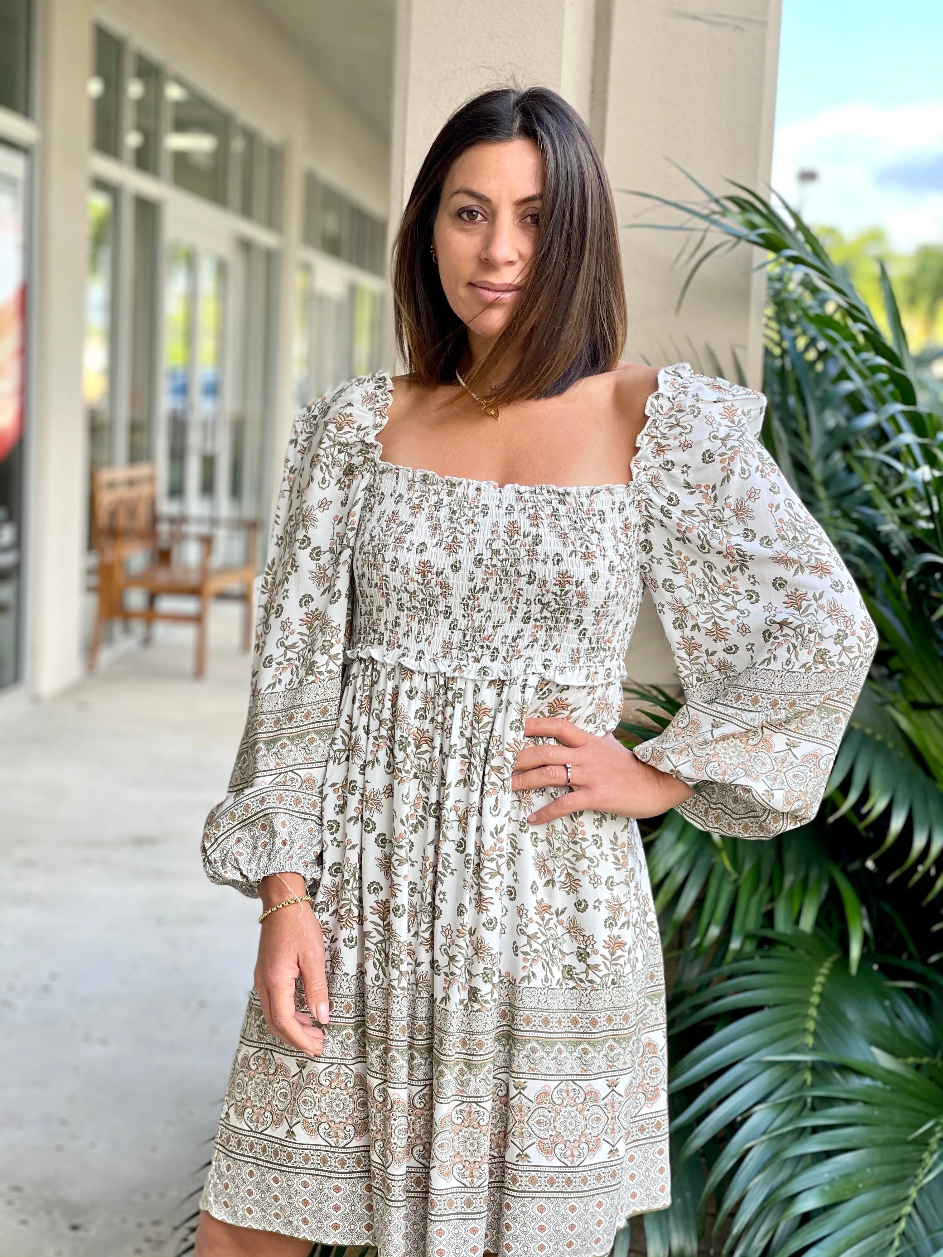 Floral border print midi dress