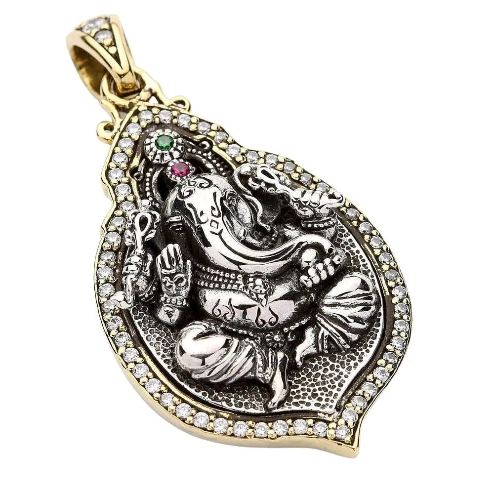 Ganesh Hindu God Good Luck Sterling Silver Locket Pendant Necklace
