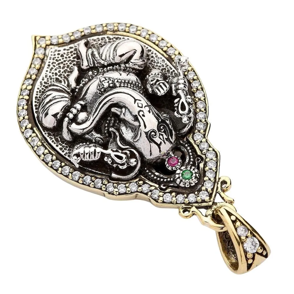 Ganesh Hindu God Good Luck Sterling Silver Locket Pendant Necklace