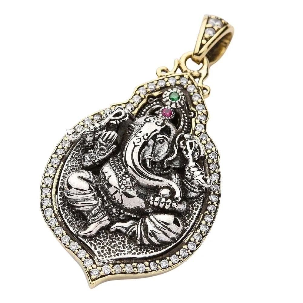 Ganesh Hindu God Good Luck Sterling Silver Locket Pendant Necklace