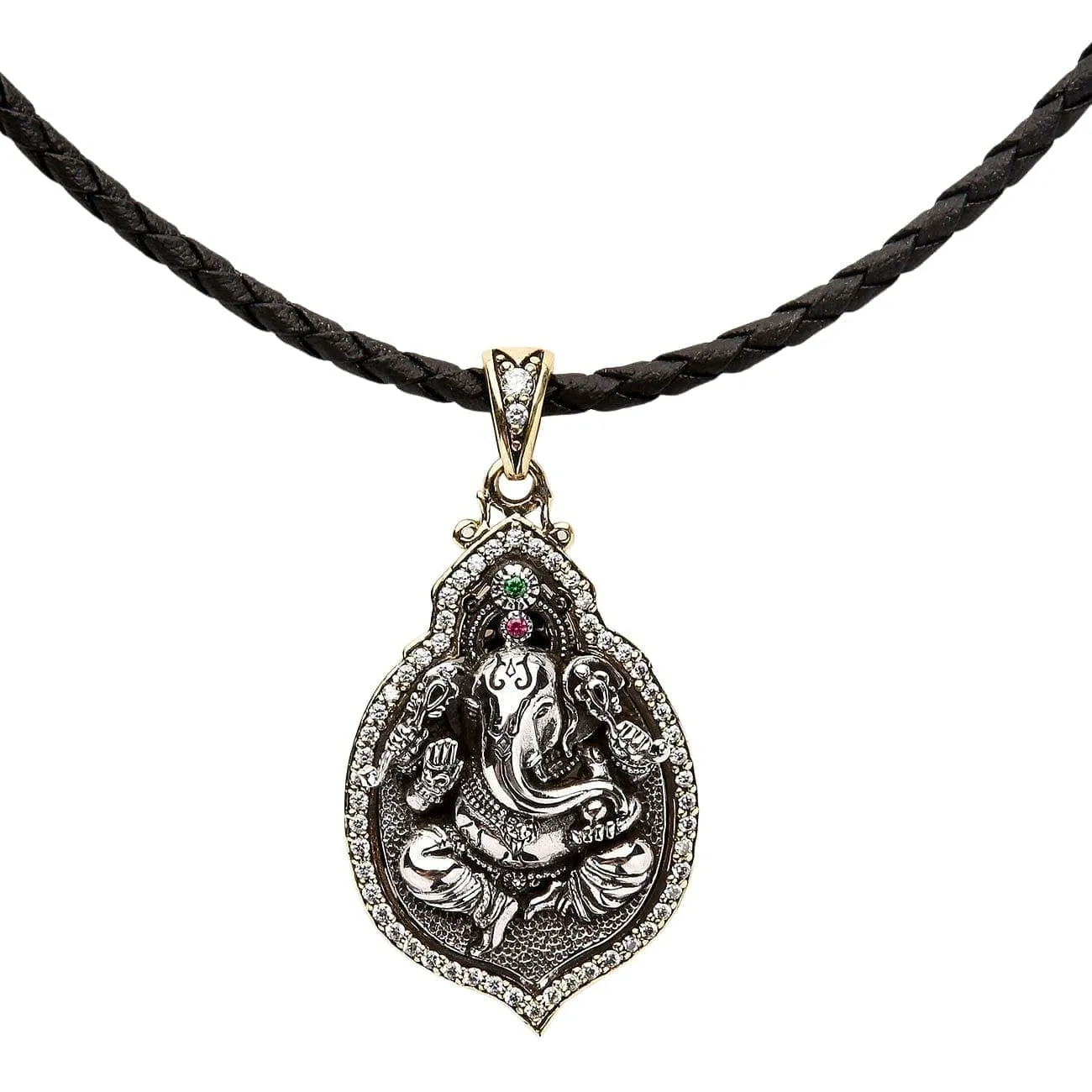 Ganesh Hindu God Good Luck Sterling Silver Locket Pendant Necklace