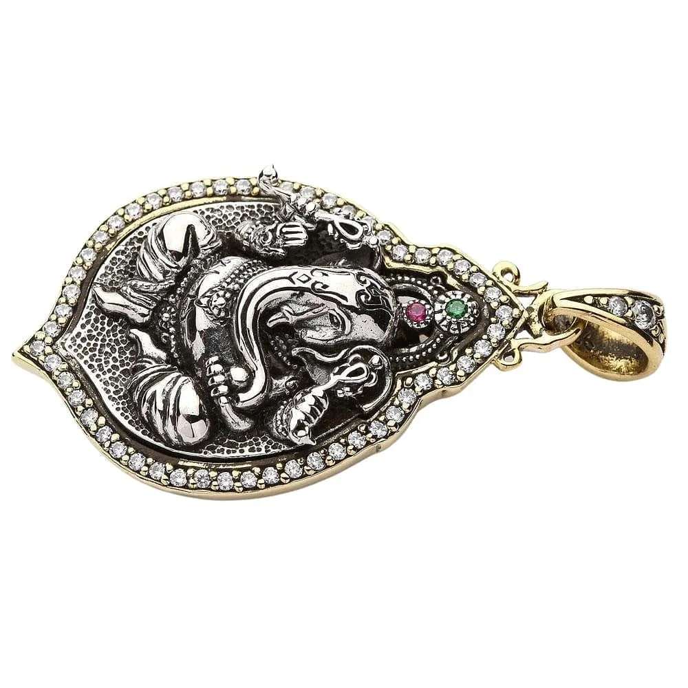 Ganesh Hindu God Good Luck Sterling Silver Locket Pendant Necklace