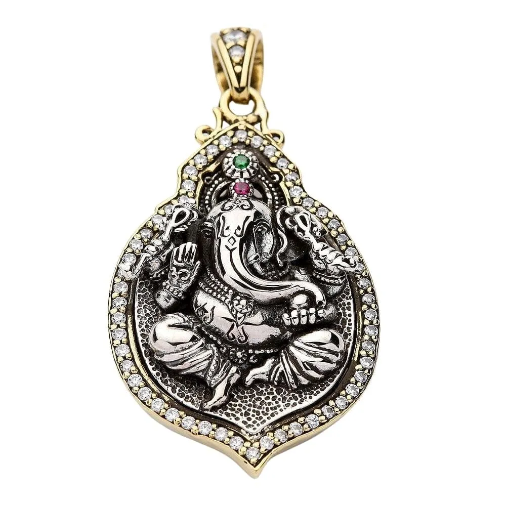 Ganesh Hindu God Good Luck Sterling Silver Locket Pendant Necklace