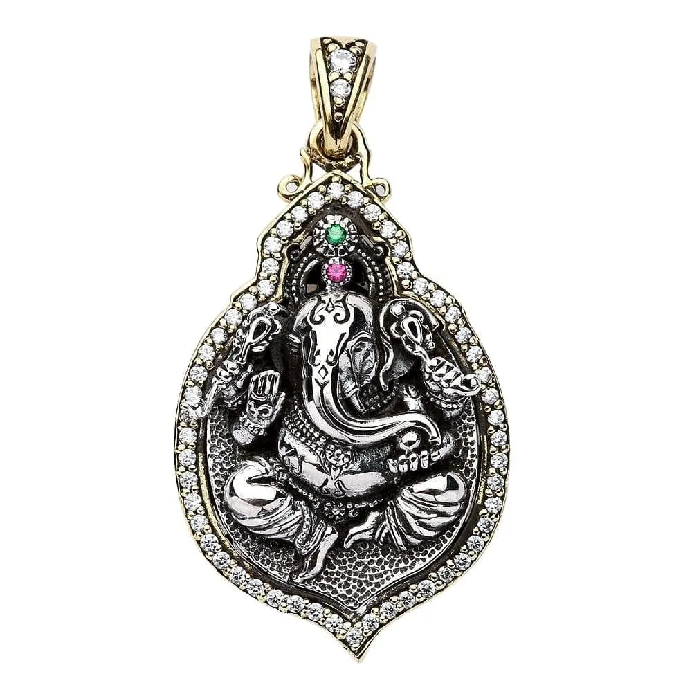 Ganesh Hindu God Good Luck Sterling Silver Locket Pendant Necklace