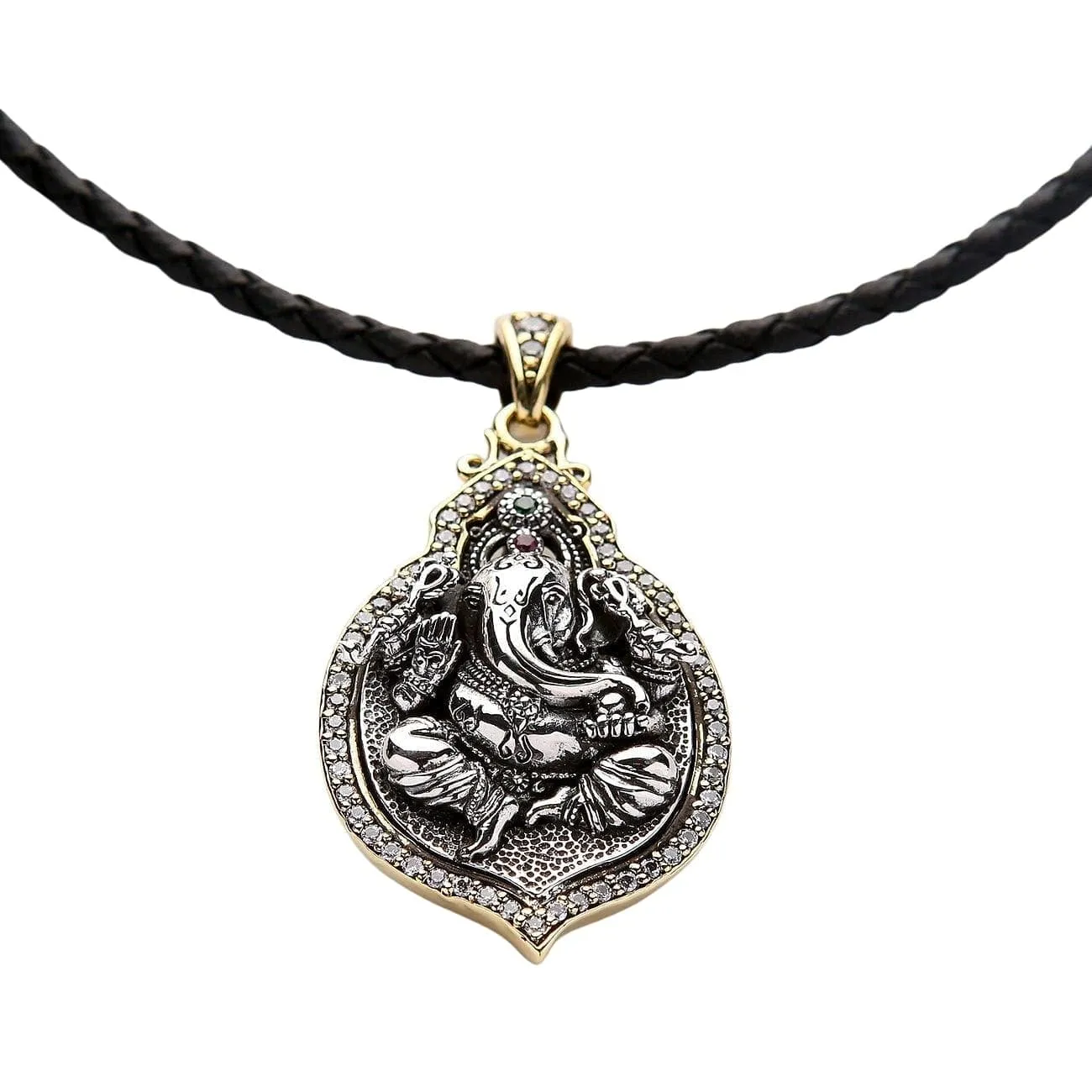 Ganesh Hindu God Good Luck Sterling Silver Locket Pendant Necklace