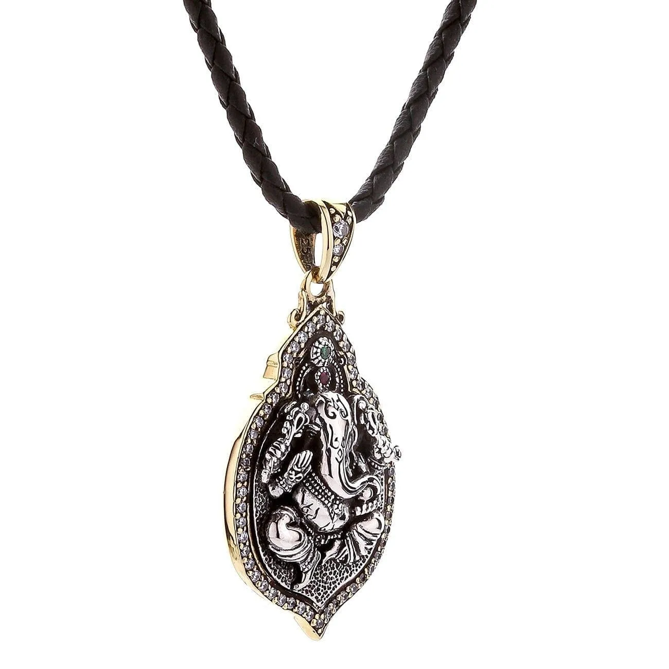 Ganesh Hindu God Good Luck Sterling Silver Locket Pendant Necklace