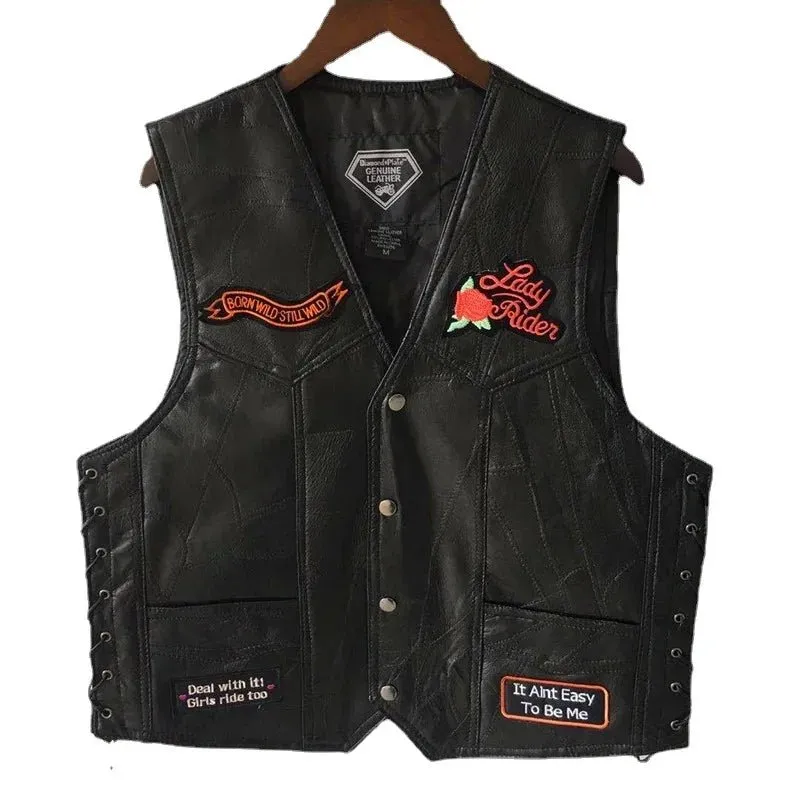 Gilet cuir femme biker