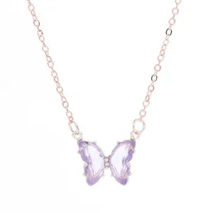 Glass Crystal Butterfly Pendant Necklace for Women