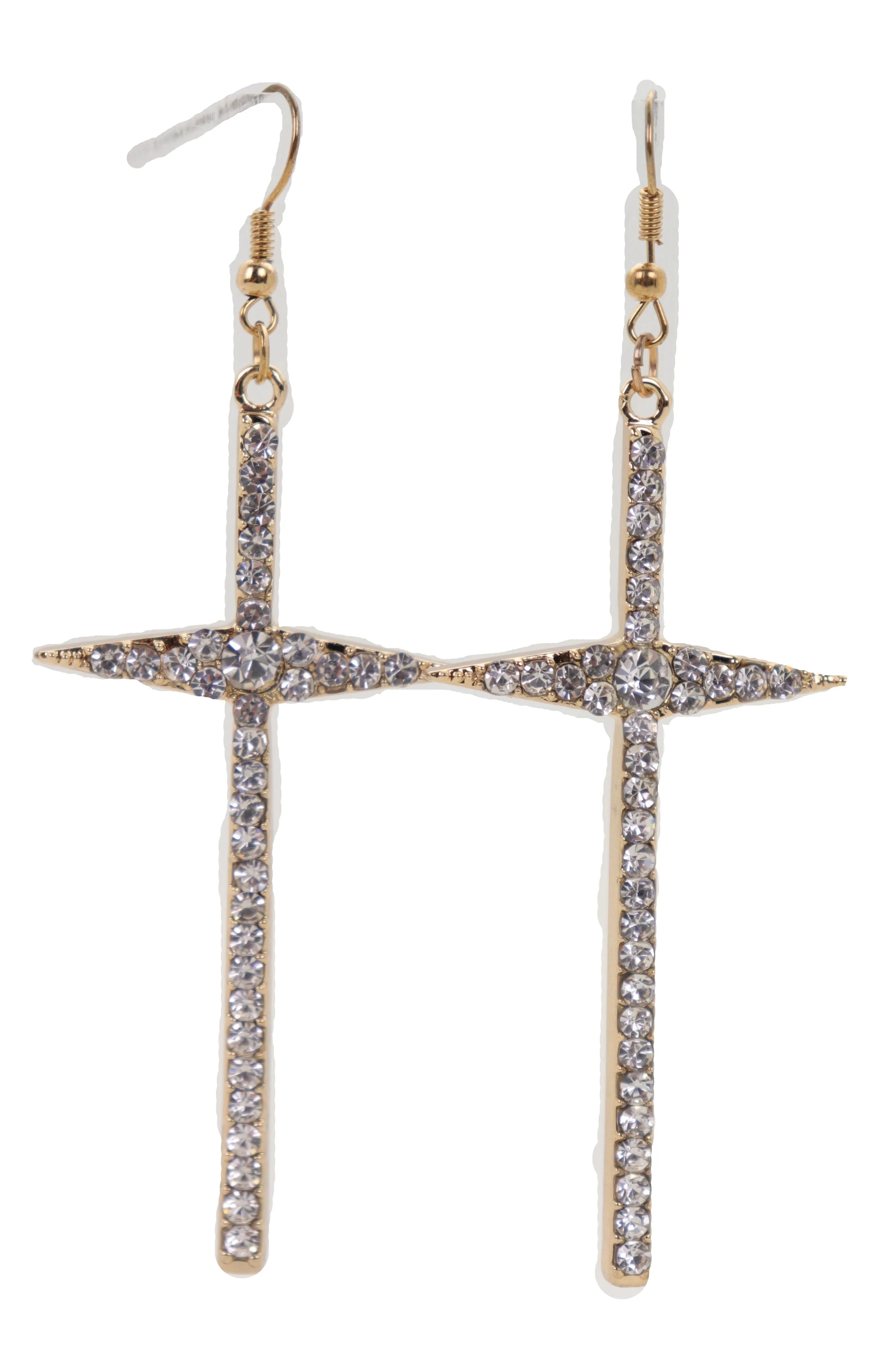 Gold Metal Pointy Cross Charm Earring Set Religious Bling