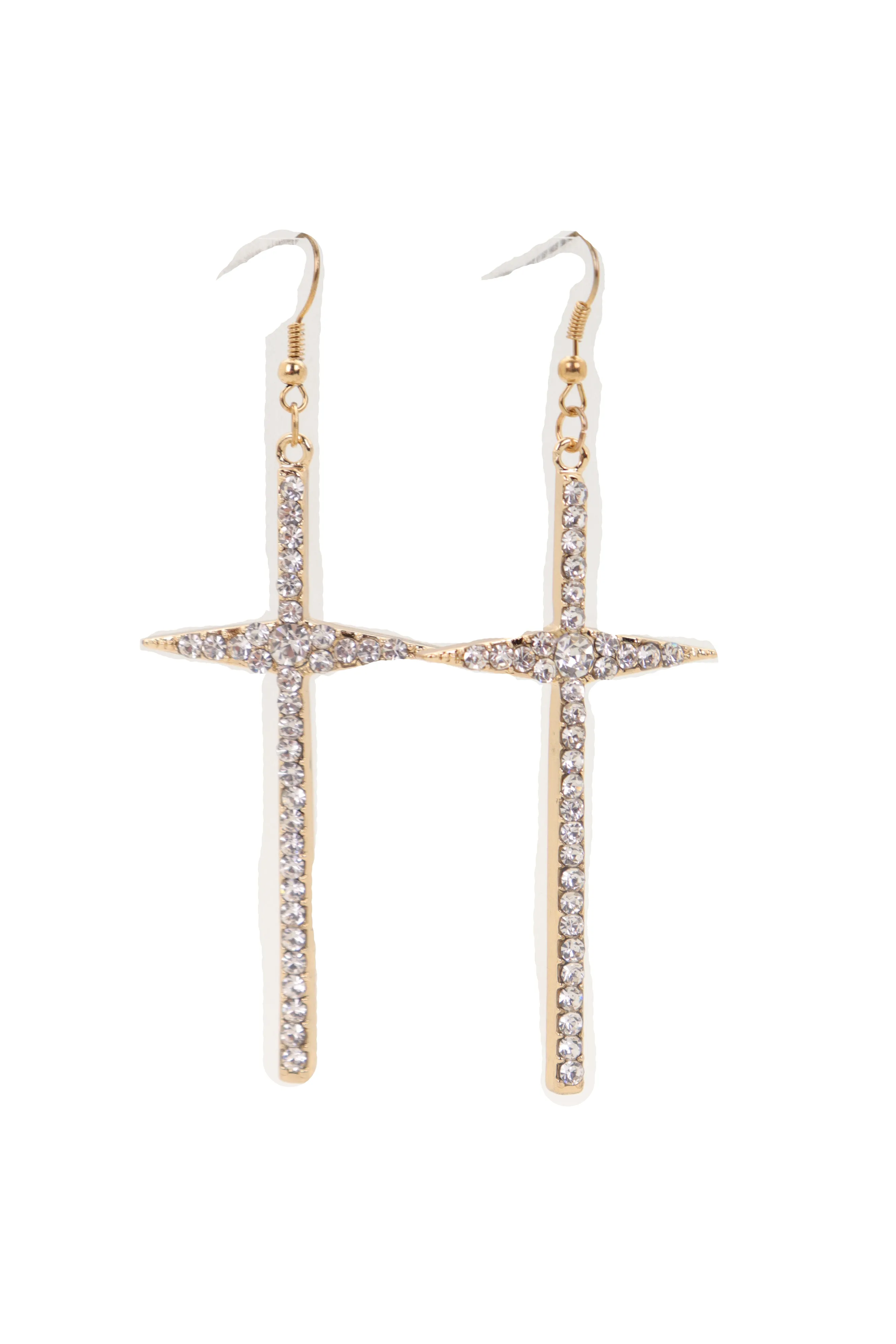 Gold Metal Pointy Cross Charm Earring Set Religious Bling