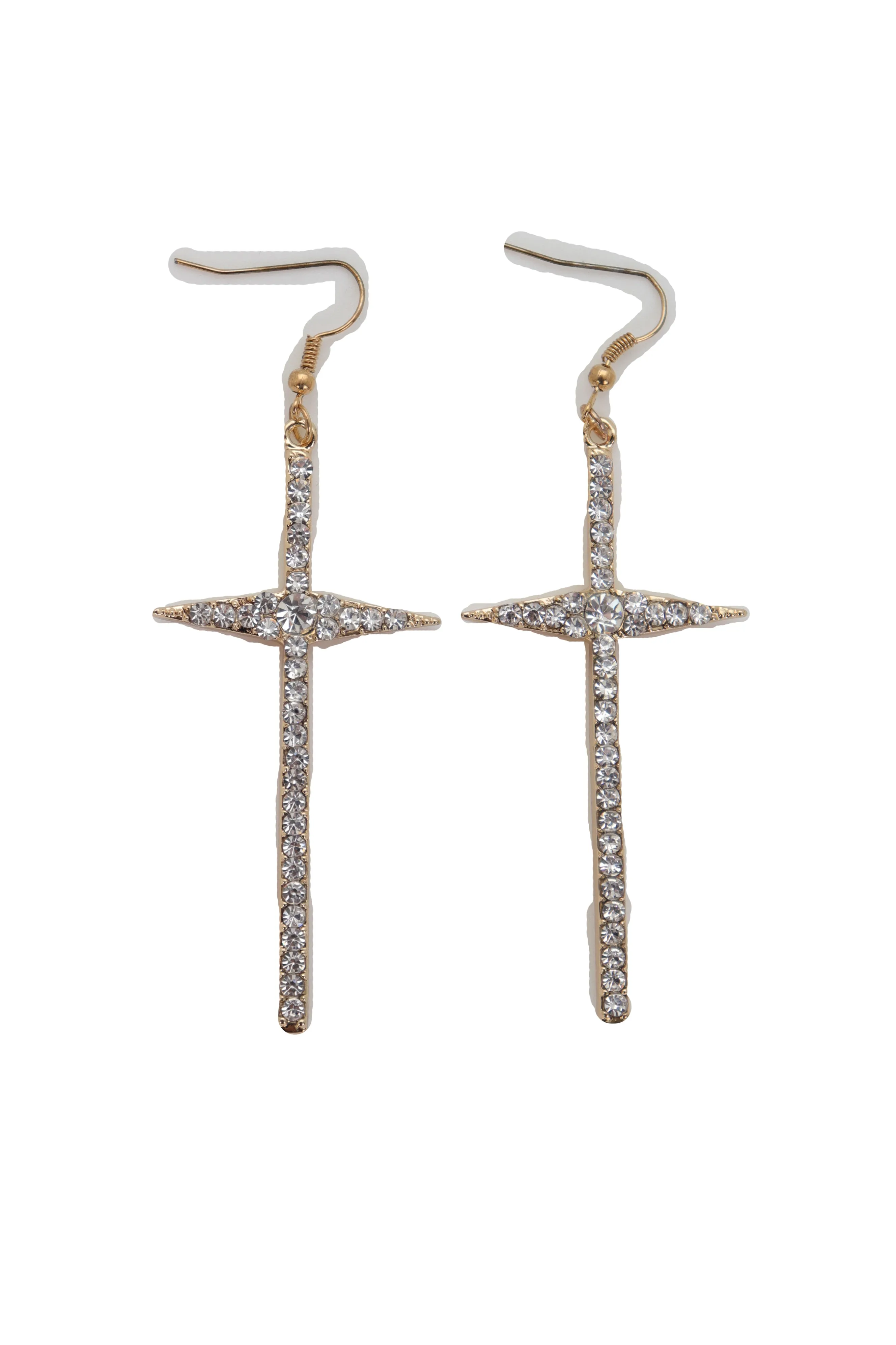 Gold Metal Pointy Cross Charm Earring Set Religious Bling