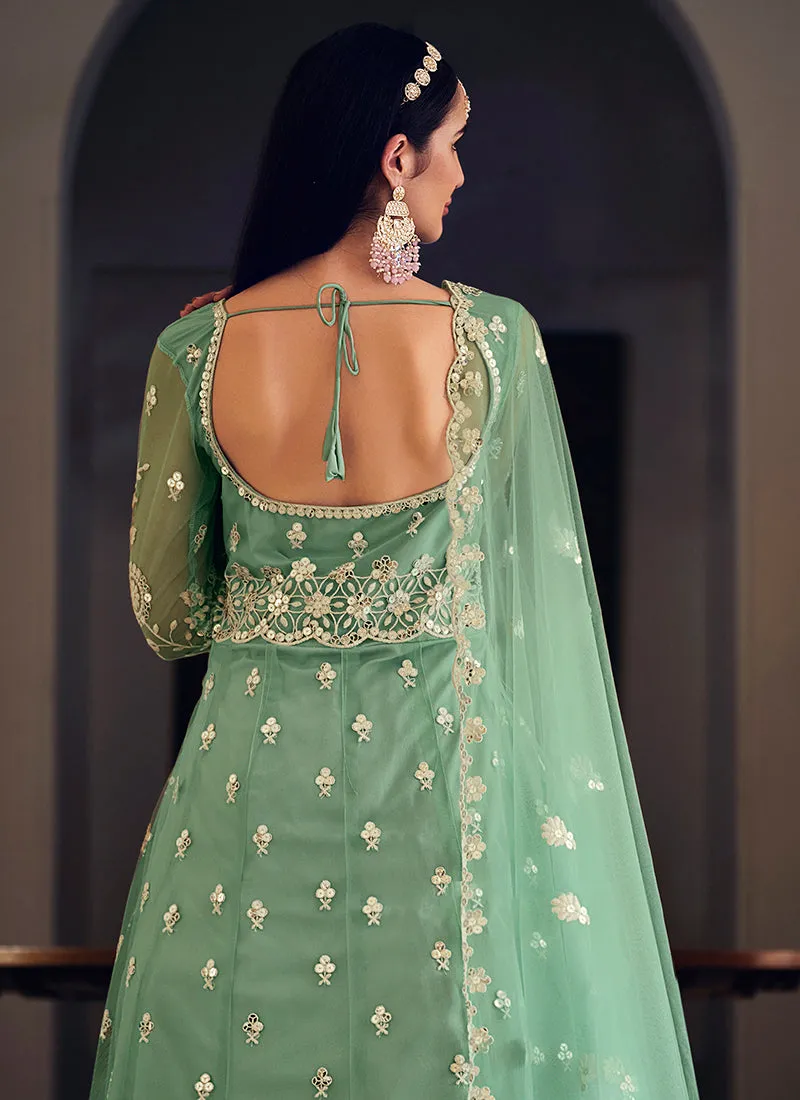 Green Sequence Embroidery Wedding Anarkali Suit