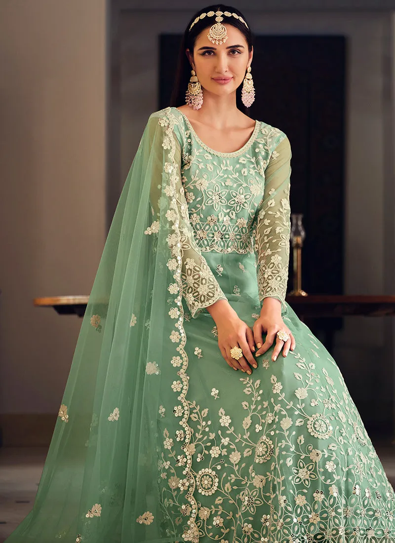 Green Sequence Embroidery Wedding Anarkali Suit