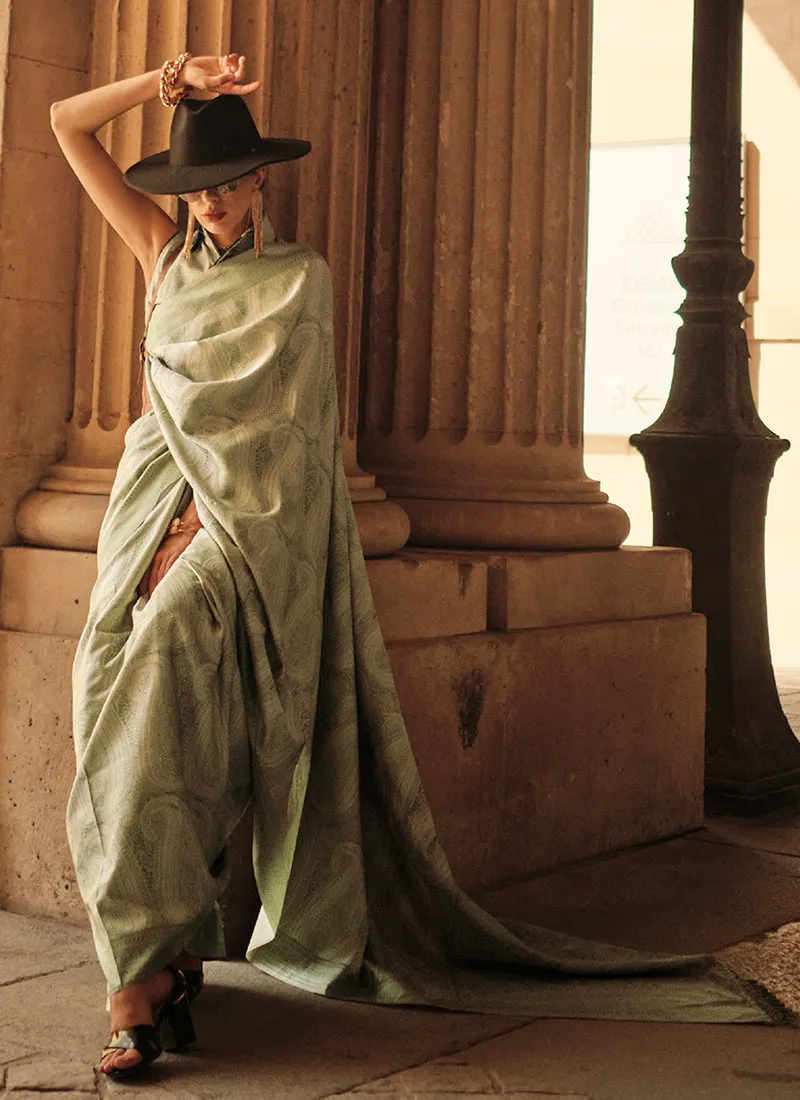 Green Weaved Traditional Satin Silk Saree