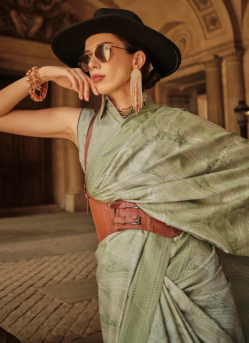 Green Weaved Traditional Satin Silk Saree