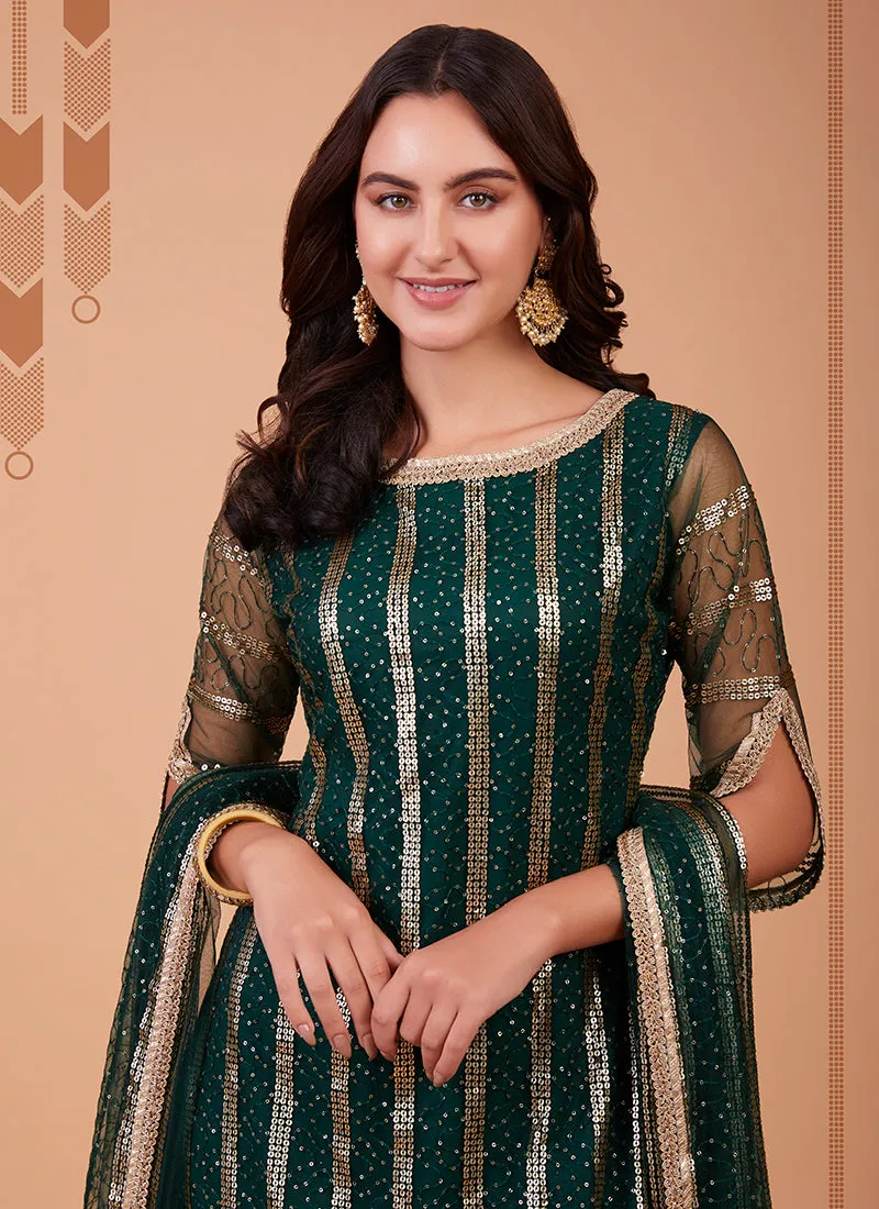 Green Zari And Sequence Embroidery Pant Style Suit