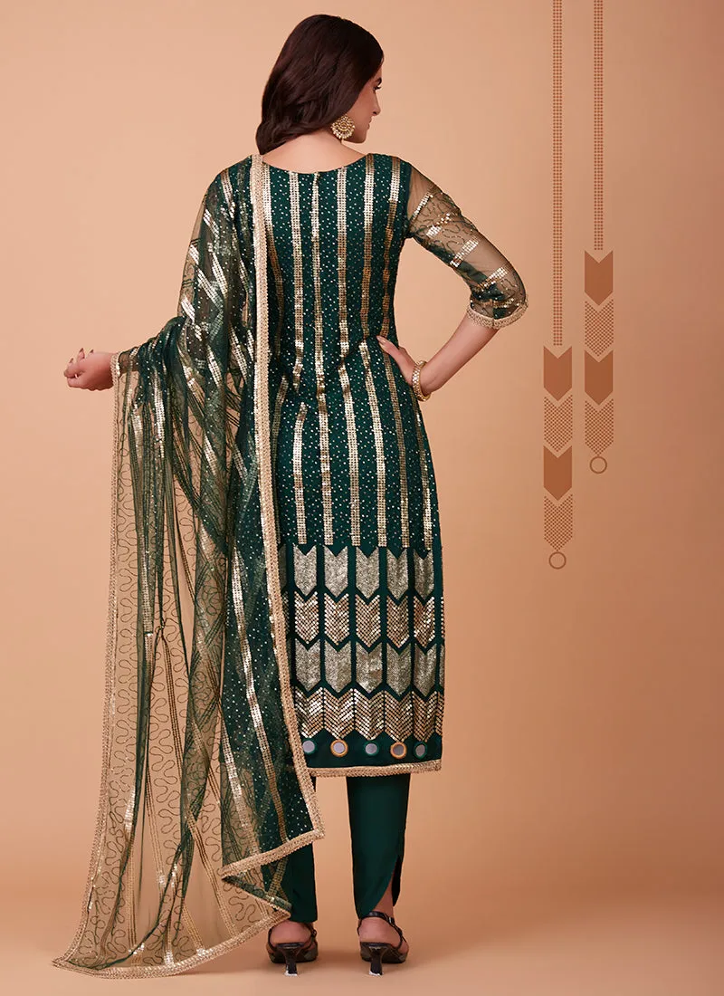 Green Zari And Sequence Embroidery Pant Style Suit