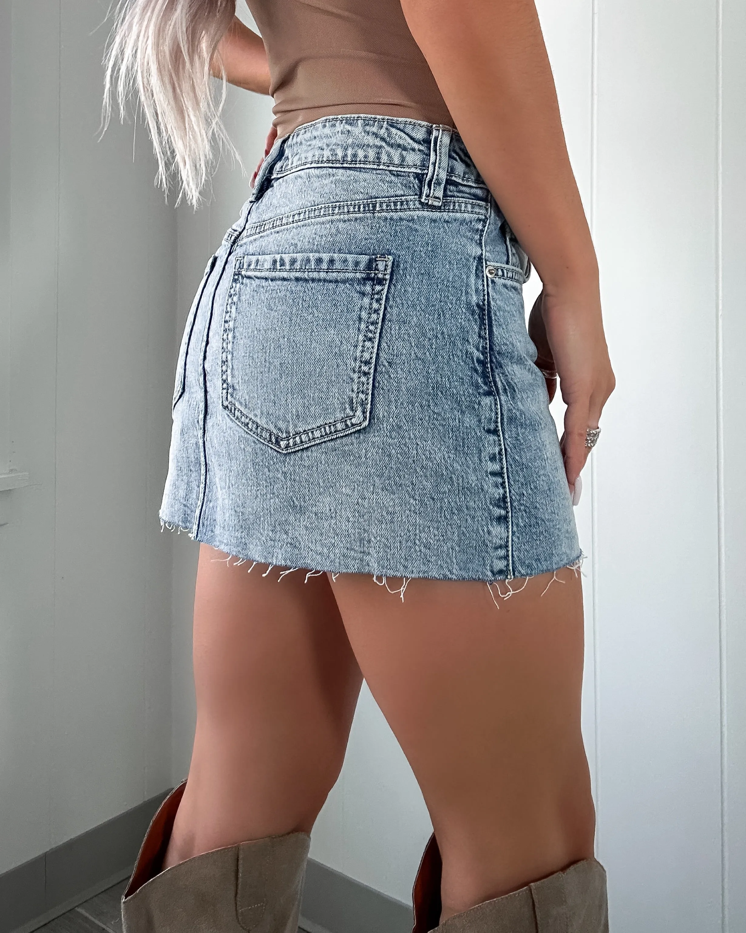 Haley Raw Hem Mini Skirt - Denim