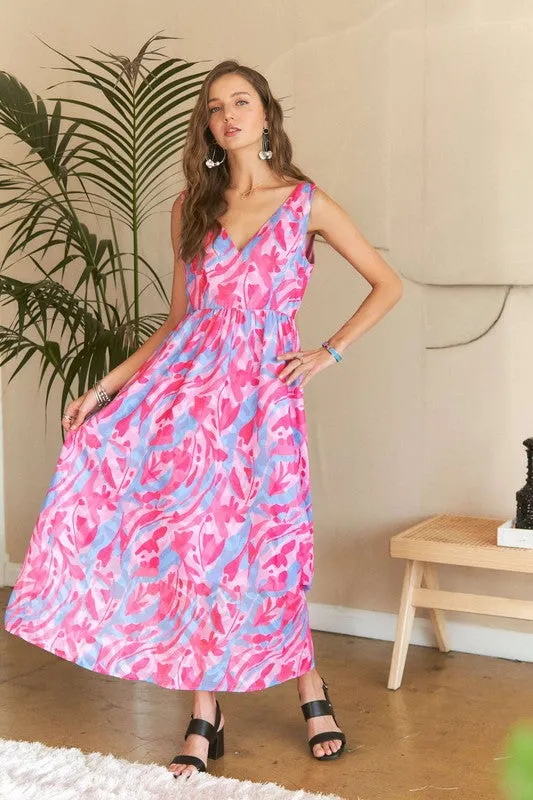 Hazel Blues® |  ADORA Abstract Floral V-Neck Maxi Dress