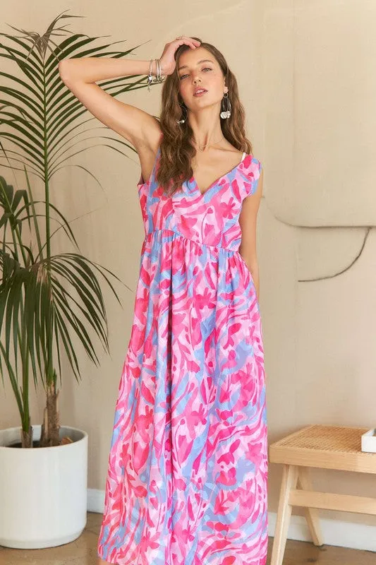 Hazel Blues® |  ADORA Abstract Floral V-Neck Maxi Dress