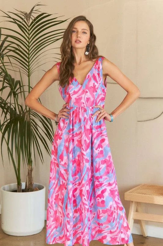Hazel Blues® |  ADORA Abstract Floral V-Neck Maxi Dress