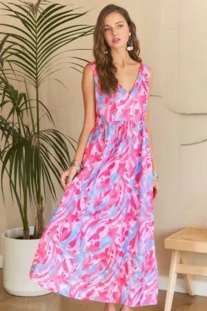 Hazel Blues® |  ADORA Abstract Floral V-Neck Maxi Dress