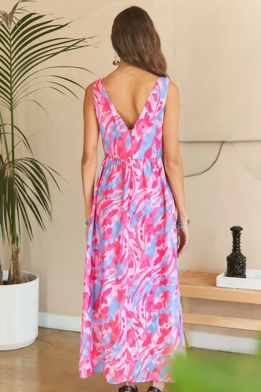 Hazel Blues® |  ADORA Abstract Floral V-Neck Maxi Dress