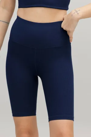 High-Waist Biker Ripped Blue Depth