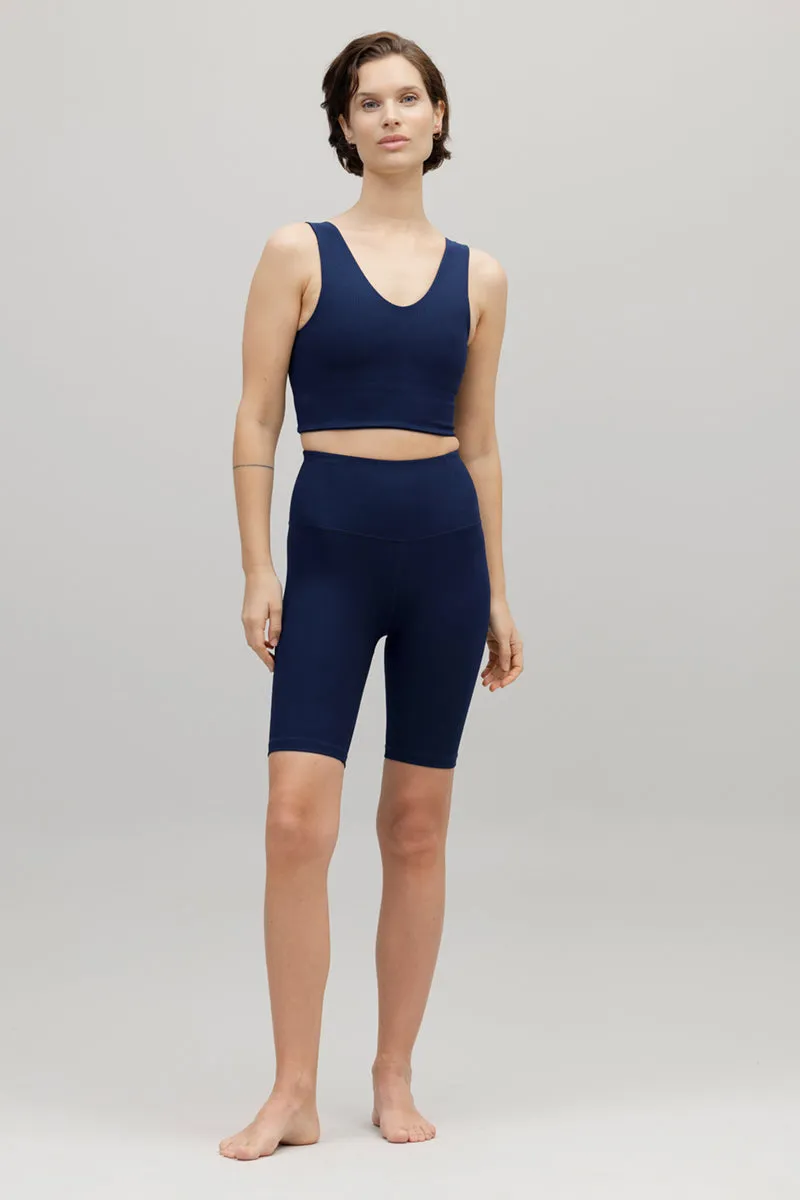 High-Waist Biker Ripped Blue Depth