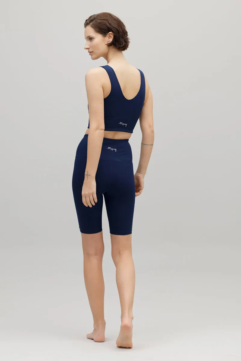 High-Waist Biker Ripped Blue Depth