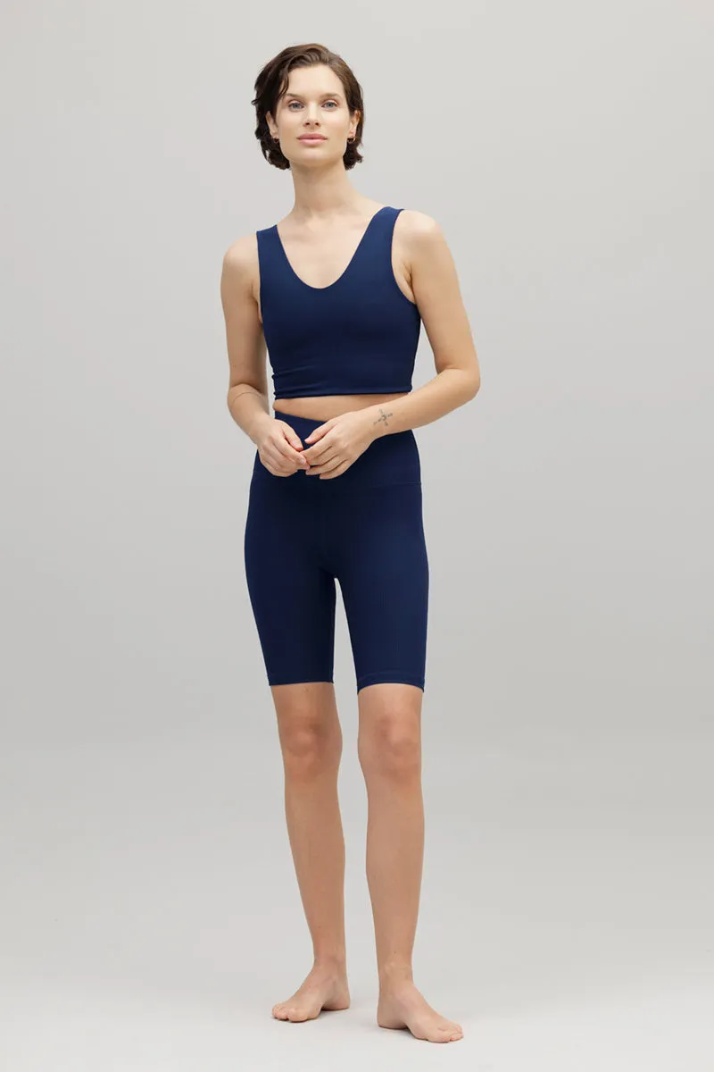 High-Waist Biker Ripped Blue Depth