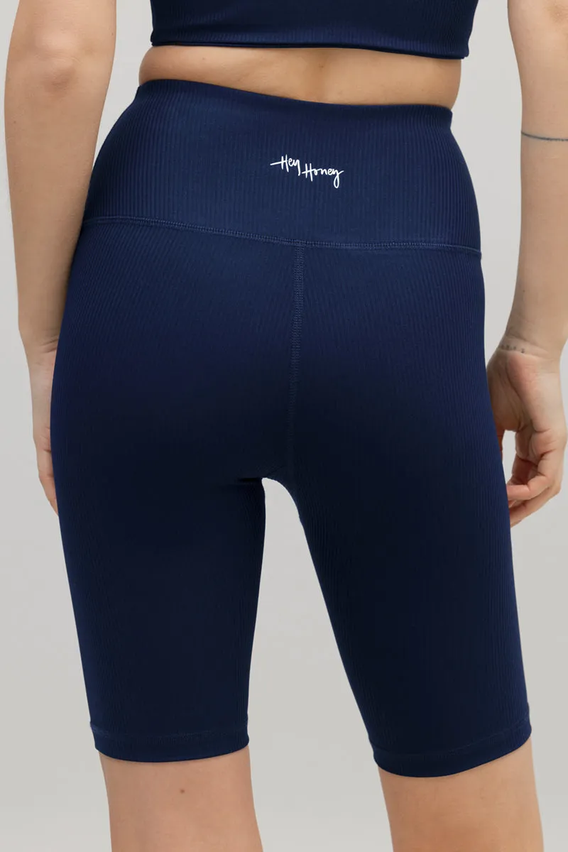 High-Waist Biker Ripped Blue Depth