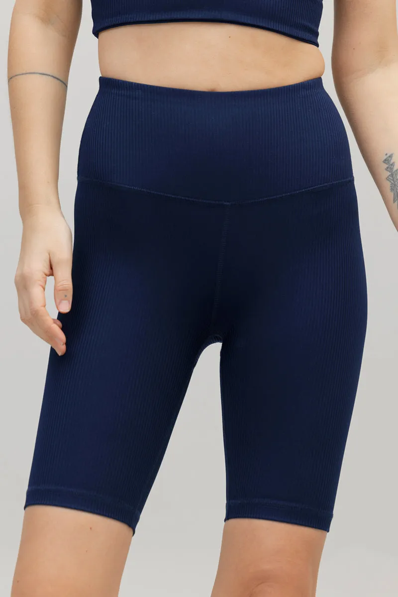 High-Waist Biker Ripped Blue Depth
